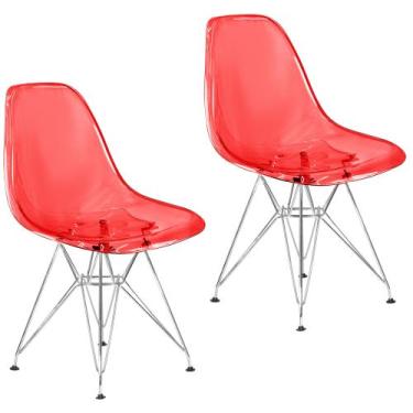 Imagem de Kit 2 Cadeiras Eames Cristal Transparente Eiffel Base Metal Cromado Co