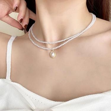 Imagem de Conjunto de colares de pérolas para mulheres, gargantilha de pérolas delicadas, conjunto de colar e brinco simples, pulseiras de casamento, formatura, joias de ouro para mulheres presentes