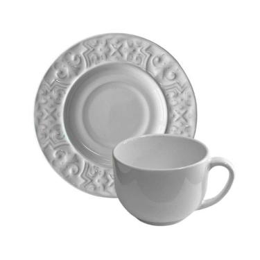 Imagem de Xícara de Chá com Pires em Cerâmica Porto Branco 150ml - 1 Unid. - POR