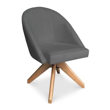 Imagem de Poltrona Cadeira Giratória Bela Suede Base De Madeira - Pallazio Grafite