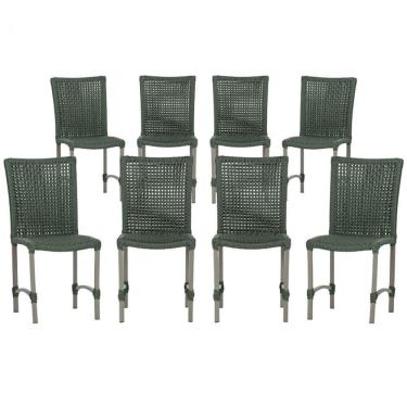 Imagem de 8 Cadeiras De Jantar Cannes De Alumínio Pintura Fend Trama Verde