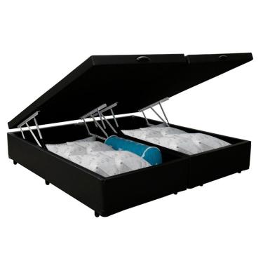 Imagem de Cama Box Baú Casal Bipartido Sintético Sereneprime Preto 138x188x44