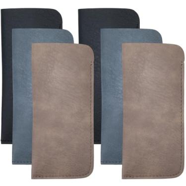 Imagem de CREATCABIN Estojo de óculos de sol fino de couro PU com 6 peças, 3 cores, bolsa de óculos de sol portátil, bolsa macia para armazenamento de óculos, bolsa de viagem leve, presente para mulheres e