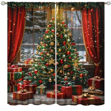 Imagem de Cortinas de Natal, árvore de Natal de inverno, decoração de casa, cortinas para quarto, sala de estar, cozinha, janela, 2 painéis, conjunto de 2 painéis, tamanho total 213 cm L x 213 cm C