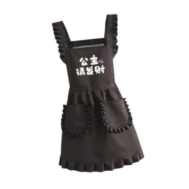 Imagem de YWJLQH retrô com babados, alça ajustável, ideal para cozinha, confeitaria e fantasia. Perfeito para usar na cozinha, café ou como empregada, Preto