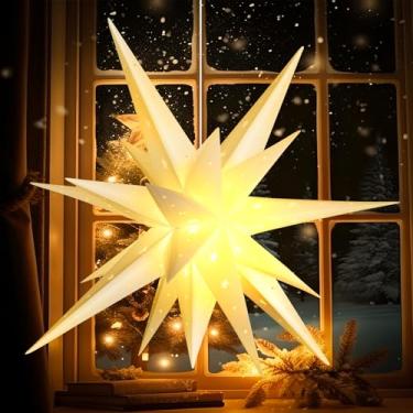 Imagem de Balun Admhail Luz de LED grande de 53 cm com estrela da Morávia branca quente para pendurar ao ar livre, decoração de estrela do advento alemão para decoração de árvore de Natal de varanda interna e
