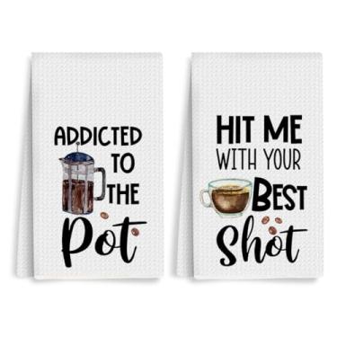 Imagem de XFN 2 peças de toalhas de cozinha de café, engraçado casa de fazenda rústica reutilizável absorvente waffle tecer panos de chá para limpar cozinhar assar, toalha de cozinha de microfibra para