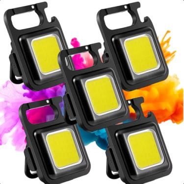 Imagem de kit 5 Mini Lanterna Led Chaveiro tática militar Recarregável COB 800 Lúmens Ímã Suporte Dobrável e Abridor de Garrafas lembrancinha viagem acampamento Luz de Emergência Portátil USB Preto Essor Lab