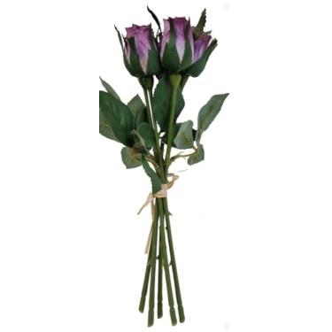 Imagem de Buquê de Mini Rosas Artificiais Premium Kit com 2 – Flores Decorativas para Arranjos Vaso e Decoração de Mesa (Lilás)