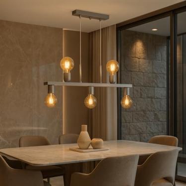 Imagem de Luminária de Teto Lustre Pendente Tugson 5 Lâmpadas Industrial (Estilo Jabuticaba) (Bege)