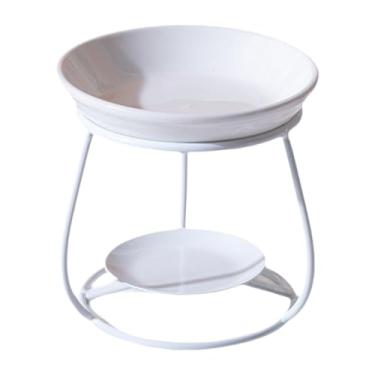 Imagem de Bothyi Queimador de óleo de cerâmica moderno com estrutura de ferro, suporte para velas, incensário para cera perfumada, aquecedor de óleo para sala de, Branco