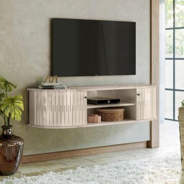 Imagem de Rack Tv 60 Pol 136cm Bancada Suspenso Ripado Norezi M20 - D'rossi Calacata E Off White