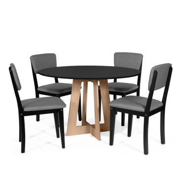 Imagem de Mesa De Jantar Redonda Montreal Pret/jade Com 4 Cadeiras Estofadas Ella Preto/cinza Escuro
