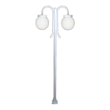 Imagem de Poste Luminária Globo P Duplo Braço Curvo Cima Branco 300Cm