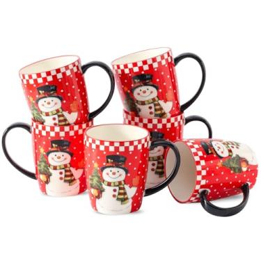 Imagem de HASENSE Conjunto de 6 canecas de café natalinas de cerâmica de 473 ml com alça – Adequado para chá, sopa, latte, cacau quente e leite, copos grandes para presente de Natal, seguro para lava-louças e