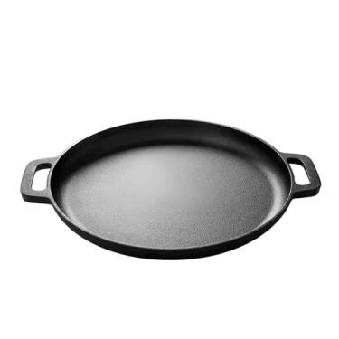 Imagem de CHYIR Assadeira de ferro fundido para pizza e panqueca, frigideira de frango engrossada para forno, grelha, fogão ou fogueira (forma de pizza de 35 cm)