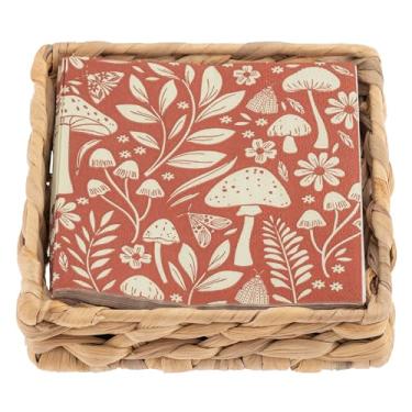 Imagem de Karma, Porta-guardanapos de coquetel de tecido para mesa e cozinha – Dispensador de guardanapos plano Boho para jantar em casa e ao ar livre, porta-guardanapos de papel, cogumelo