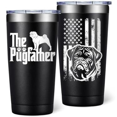 Imagem de SpenMeta Presentes Pug para homens - Presentes de pug para amantes de cães - Natal, aniversário, presente de Dia dos Pais para pai de cachorro - Copo de 590 ml The Pugfather Tumbler Cup