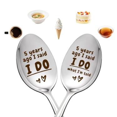 Imagem de Presentes de casamento de 5º aniversário para casal, chá, colher de café para marido, esposa, presente comemorativo de casamento de 5 anos, presente comemorativo para ele, ela, colher de sorvete