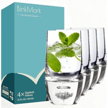 Imagem de BinkMark Conjunto de 4 copos Highball, copos de cristal premium soprados à mão, sem chumbo, fundo de folha prateada, copos de água, copos de vidro de mojito e conjunto de copos misturados para