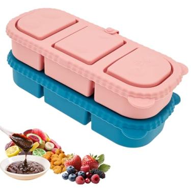 Imagem de Pacote com 2 recipientes de silicone para lanches com tampas à prova de vazamento, recipiente para molho de salada, caixa de lanche, lancheira portátil para tempero de salada, viagem, escritório
