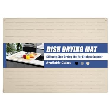 Imagem de Tapete de secagem de pratos de silicone 51 x 71 cm, tapete de pia antiderrapante fácil de limpar tapete grande resistente ao calor para balcão de cozinha, pia, geladeira ou forro de gaveta