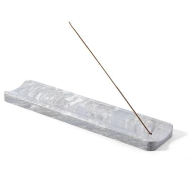 Imagem de Koville Suporte de incenso de mármore, suporte de incenso para bastões, apanhador de cinzas para meditação, ioga, spa, queimador de incenso de pedra natural, decoração de mesa para casa (azul