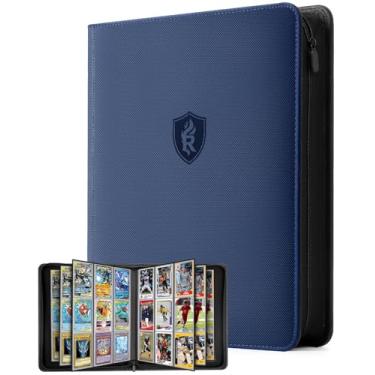 Imagem de Fichário com 9 bolsos superiores para cartões colecionáveis com zíper dupla face premium 252 Toploaders para TCG, MTG, cartões esportivos (azul)