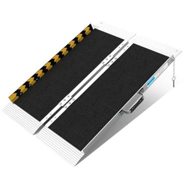 Imagem de Boyusi Rampa para cadeira de rodas portátil de 1,5 m | Rampa dobrável de alumínio leve com capacidade antiderrapante de 272 kg para degraus, freios baixos, porta e limite, uso de porta-malas com