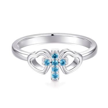 Imagem de DVAVA Anéis de coração de zircônia cúbica minúscula religiosa tamanho 1-5 anel com cruz para batismo, batizado, dedicação, presente de primeira comunhão para afilhada, Cobre, Zircônia cúbica