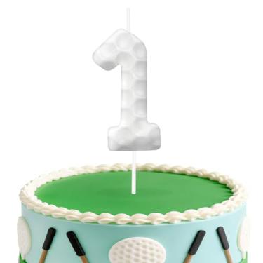 Imagem de Velas de aniversário número 1 de golfe, topo de bolo com tema de golfe para meninos e meninas, decorações de bolo para aniversários, suprimentos de festa com tema esportivo, velas para decorações de