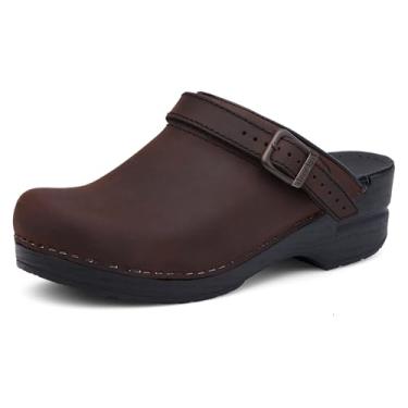 Imagem de Dansko Tamanco feminino Ingrid Sling Back Mule – Parte inferior antifadiga promove o movimento frontal do pé – Cabedal de couro premium para uso duradouro, Marrom antigo, 11.5-12