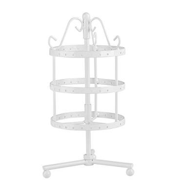 Imagem de Acouto Suporte Giratório para Exibição de Brincos - 3 Cores 3 Camadas 72 Furos Expositor Giratório para Brincos Suporte para Joias de Metal - Torres de Joias, Colares, Pulseiras, (Branco)