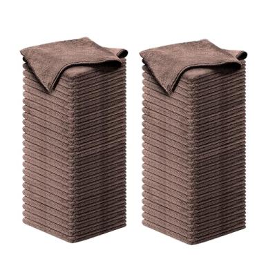 Imagem de USANOOKS Pano de limpeza de microfibra - 1200 lavagens, toalhas ultra absorventes aderência raiz trama sujeira - pacote com 100 - marrom