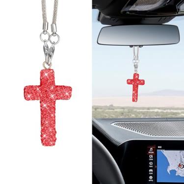 Imagem de HQRNYP Enfeite de pendurar no carro, acessórios para pendurar no espelho do carro, pingente de espelho retrovisor de veículo com strass de cristal cruzado, pingentes de cristal para decoração de