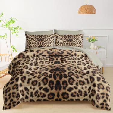 Imagem de QOOMO Jogo de cama casal com estampa de leopardo, 7 peças, guepardo para crianças e adolescentes - inclui 1 edredom, 1 lençol com elástico, 1 lençol de cima, 2 fronhas estampadas e 2 fronhas