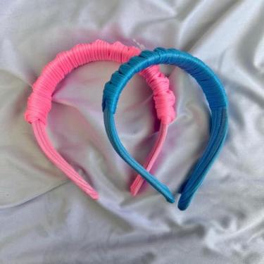 Imagem de Tiara de Cabelo Trançada Colorida | Kit com 2 Unidades | Acessório Feminino para Cabelo(6- Rosa Claro e Azul Claro)