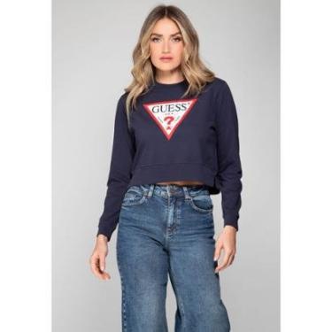 Imagem de Blusa de Moletom Guess Triang Trad Desgastado Azul Escuro-Feminino
