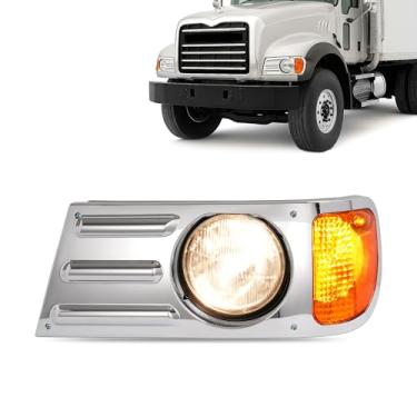 Imagem de HECASA Farol esquerdo + luz de canto + moldura de farol com lâmpadas compatíveis com substituição de caminhão Mack CV713 para 2MO534AM capa de acabamento de farol frontal lâmpada de canto lente