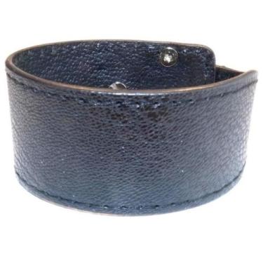 Imagem de Bracelete De Couro Preto Unissex - Tulerry Semijoias E Acessórios