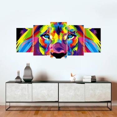 Imagem de Kit 5 Quadros Decorativos Mosaico Leão Judá Colorido - Inove Papeis De