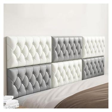 Imagem de ZDJZMGZ Painéis de parede autoadesivos, adesivo de parede de proteção espessa, acolchoamento de parede anticolisão 3D, almofada macia de papel de parede revestido de couro removível (cinza + branco, 2