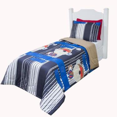 Imagem de Kit Edredom Infantil Pop Macaco Azul Solteiro 2 Peças - Lux Enxovais