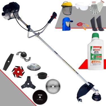 Imagem de Roçadeira RT43LB25A Toyama 43cc Com Carretel Nylon + Facas 2 Pontas, 3 Pontas, 6 Pontas, 40 Dentes, 80 Dentes, Trimmer e Escova + EPI + ÓLEO STIHL 2T