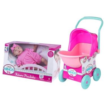 Imagem de COMP Kit Mamãe e Bebê: Boneca Reborn Pesadinho + Carrinho de Boneca Ro