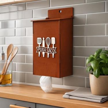Imagem de Puxa Saco MDF Organizador de Sacolas para Cozinha, Marrom, 30 x 12 x 10,5 cm, Suporte de Parede para Armazenamento de Sacos Plásticos (Marrom)