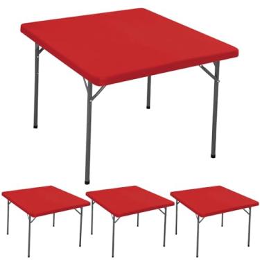 Imagem de Pacote com 4 toalhas de mesa quadradas de 106 x 106 cm para mesa de cartão, elástica, impermeável, elástica, lavável, toalha de mesa de piquenique, dobrável, toalha de mesa de elastano para