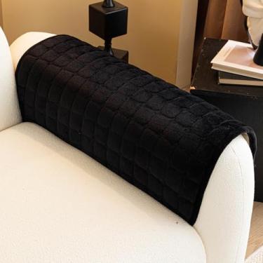 Imagem de MDSASFD Capa de sofá de veludo seccional lavável, antiderrapante para apoio de braço e encosto, capas protetoras de móveis para animais de estimação e crianças (1 peça, preta, 90 x 35 cm, assento