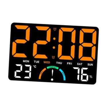 Imagem de Generic Relógio de parede digital moderno com temperatura e umidade, ideal para sala de estar, mesa de cabeceira e restaurante, Laranja