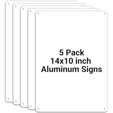 Imagem de (Pacote com 5) Placas de alumínio em branco, placa de escrita de 35,5 x 25,4 cm para impressão de tela de vinil DTF, placa de metal de sublimação em branco, à prova de intempéries, resistente ao clima